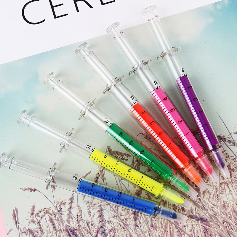 

30Pcs Tationery Cute Syringe Highlighter Pen Markers Injection Syringe Colorful Pen Novelty Products