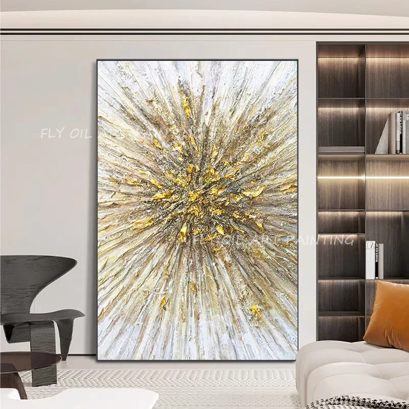 

Gold Foil Luxury 100% Handmaden Abstract oil painting modern porch aisle artwork picture for kid's room decoration as a gift