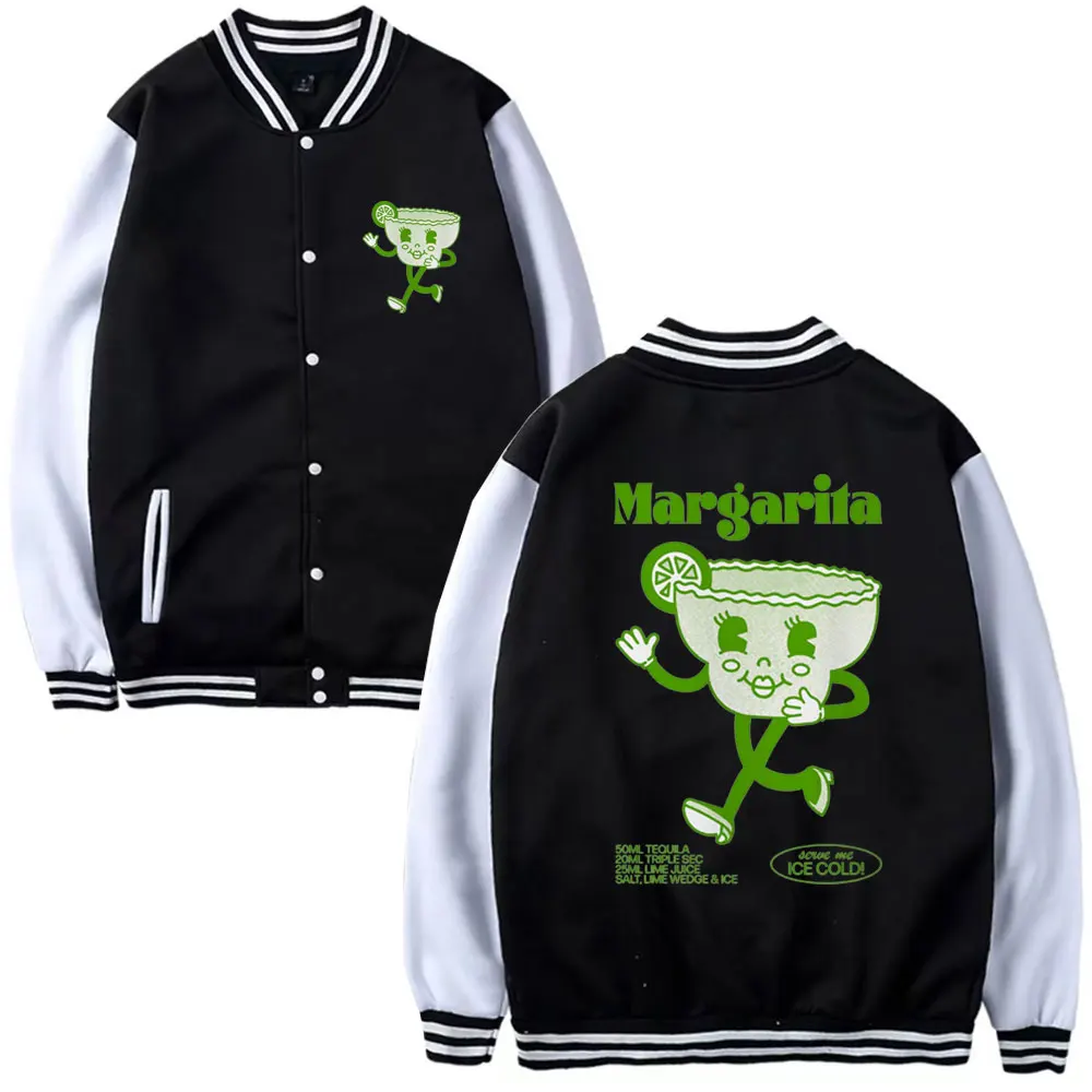 Funny Margarita Cocktail Graphic Baseball Uniform Men Women's Fashion Cute Cartoon Baseball Jacket Sweatshirts Oversized Coat