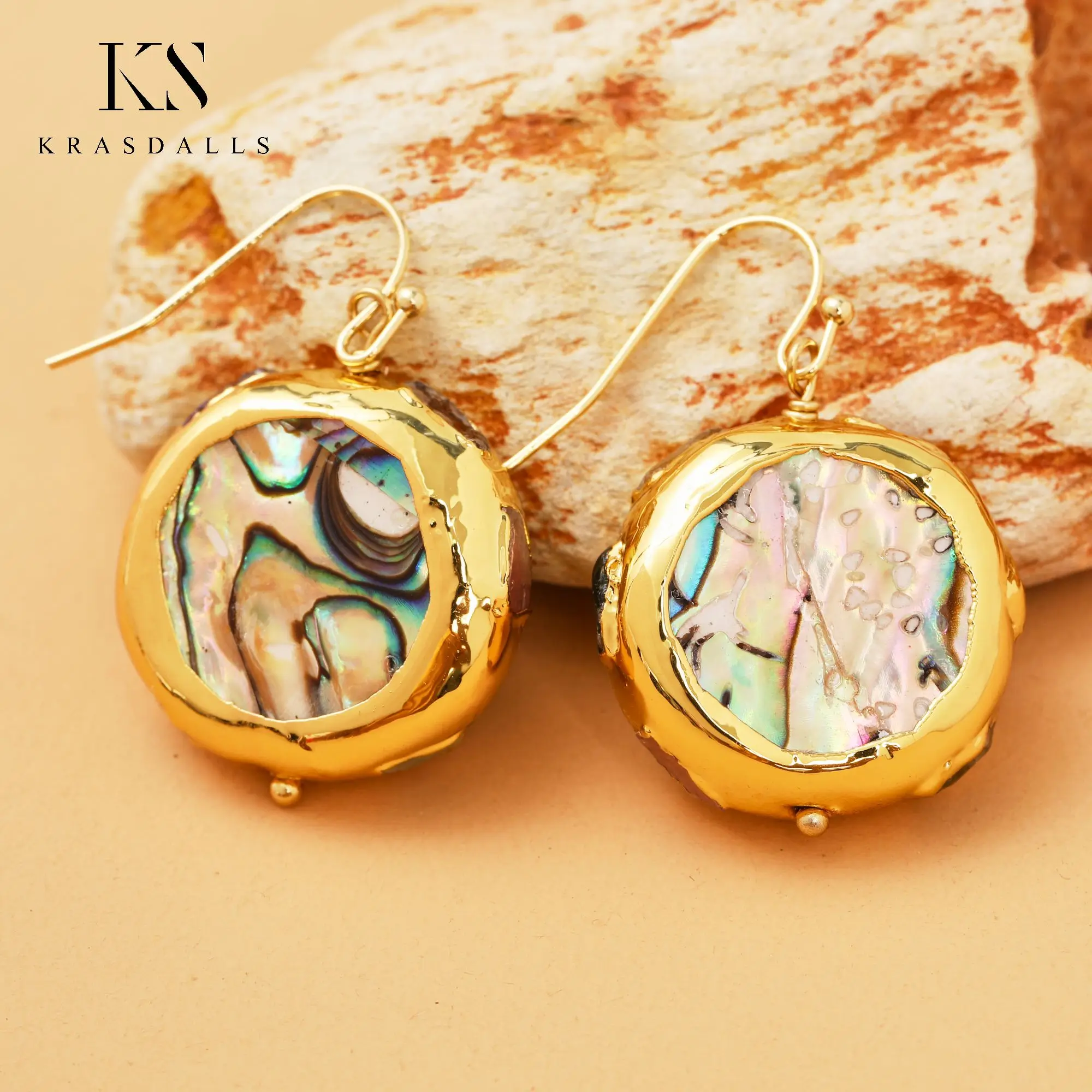 Natural Colourful Abalone Shell Earrings Healing Tourmaline Stone Dangle Earring Gold Jewelry Women Gift
