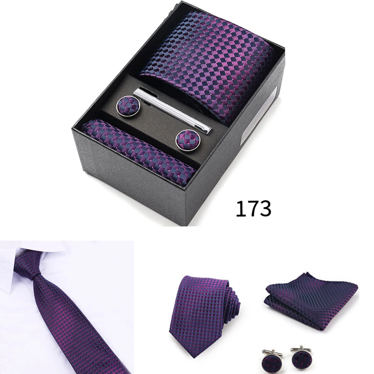 Herren-Krawattengeschenkbox mit Krawatten, Taschentüchern, Manschettenknöpfen, Krawattenklammern, 6-teiliges Set für Business, Hochzeit, Festlichkeiten, Formelle Anlässe – Detail 13