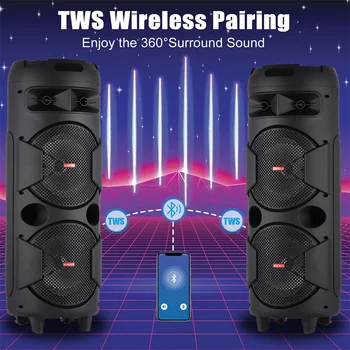 5000W Portable Bluetooth Speaker Subwoofer Heavy Bass Sound System Party with Microphone and Remote Dual 8