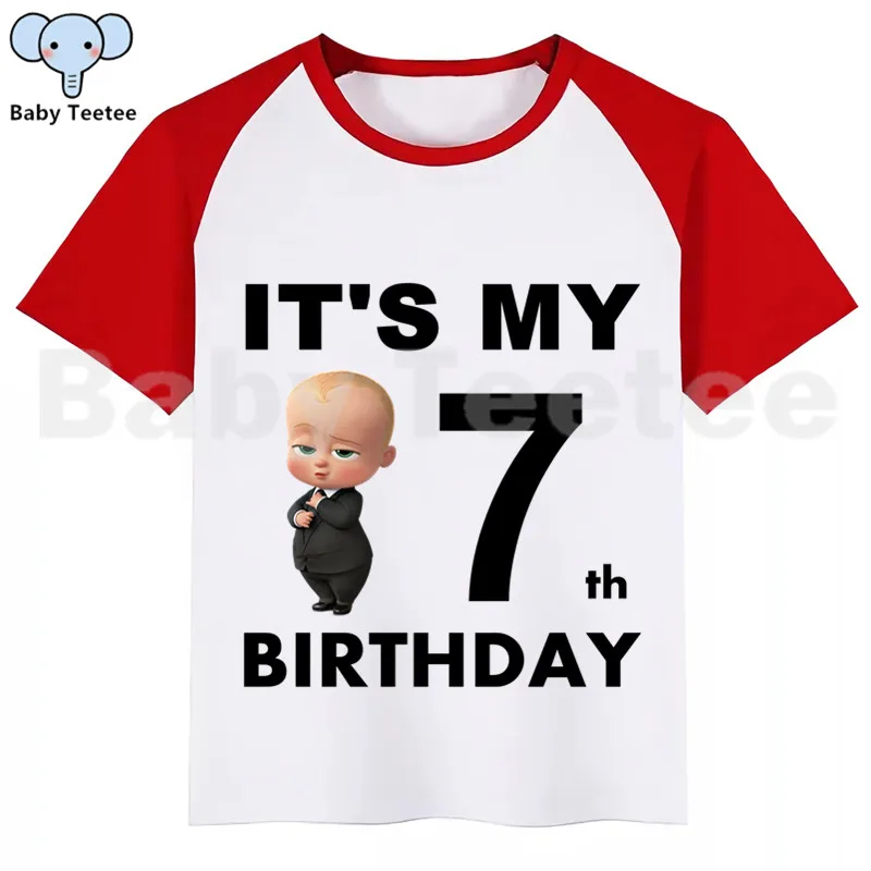 New Kids Boss Baby Birthday T-shirt for Children Cartoon Funny Printing Top Girl Clothes Party Tees Tops Boys Girls Tops & Tees