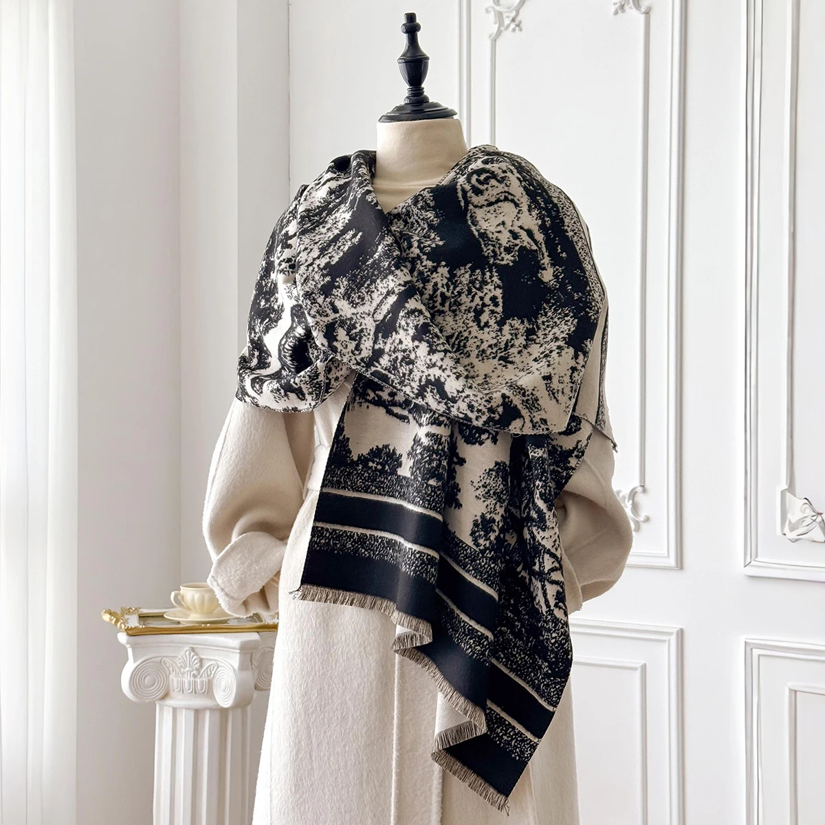 2025 Luxury Brand Women's Cashmere Scarf - Winter Warm Tasseled Striped Printed Pashmina Shawl, Foulard & Poncho