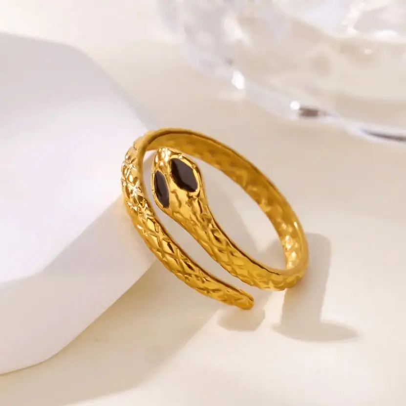 Zircon Hip Hop Snake Rings For Women Gold Color Stainless Steel