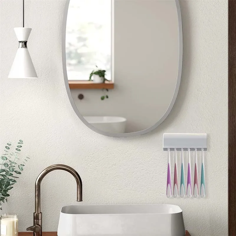 Multifunctional Toothbrush Holder 6 Holes Toothbrush Organizer Bathroom Accessories Wall Mounted Razor Storage Rack