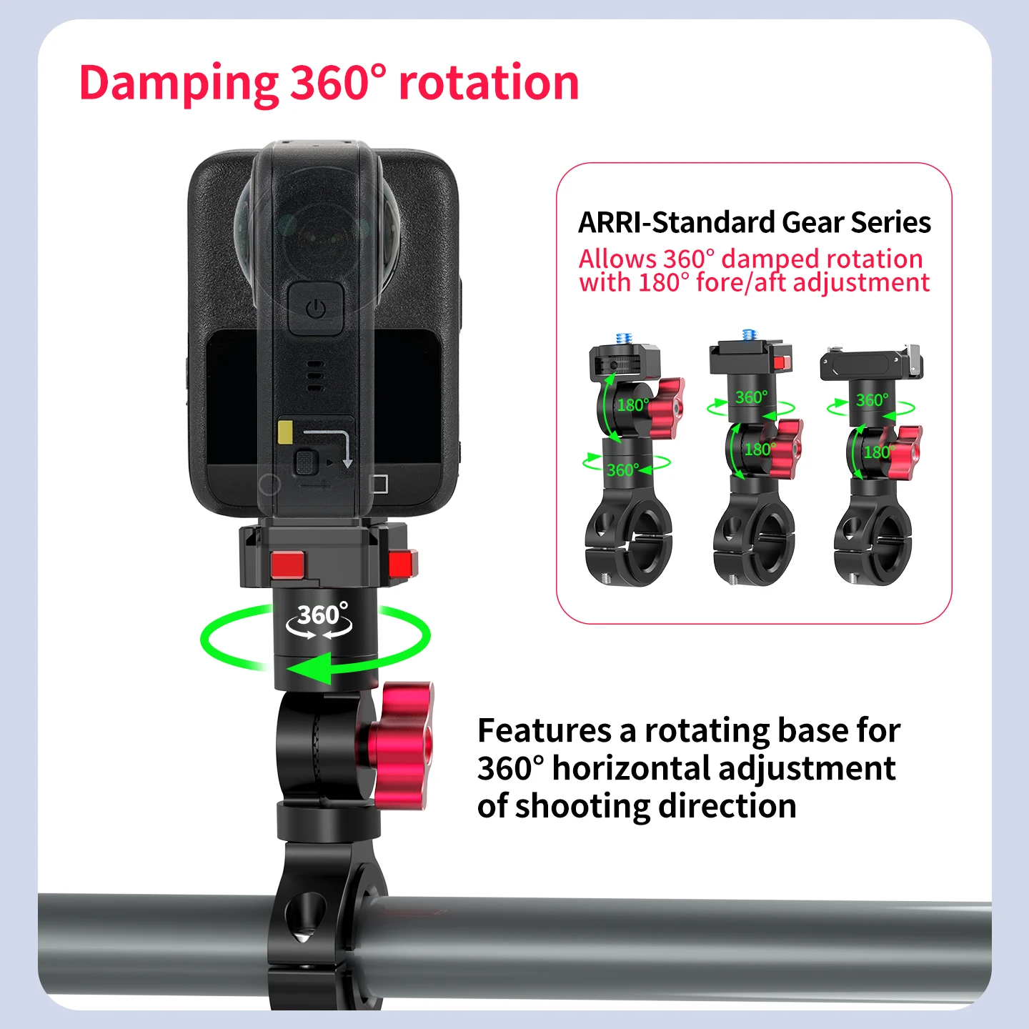 Fahrradlenker-Kamerahalterung, 360-Grad-Schwenk-Fahrradklemme, 22–32 mm Rohrclip für DJI OSMO 360 Action, magnetische Halterung, Schnellspanner – Detail 6