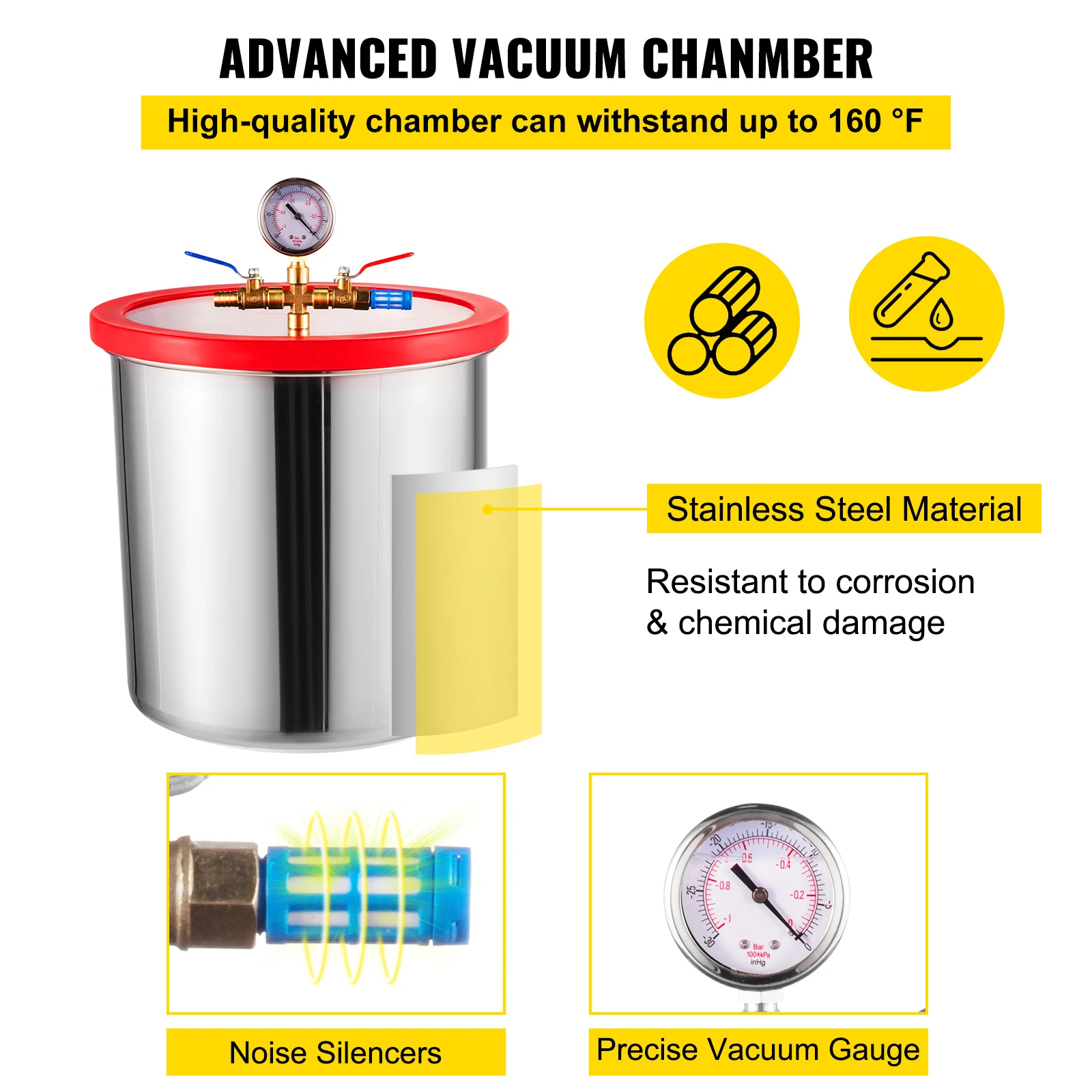 5 Gallon(22 Liter) Vacuum Chamber Kit 3 CFM 1/4HP Single Stage Vacuum Pump HVAC A/C Refrigeration Kit electric vacuum pump