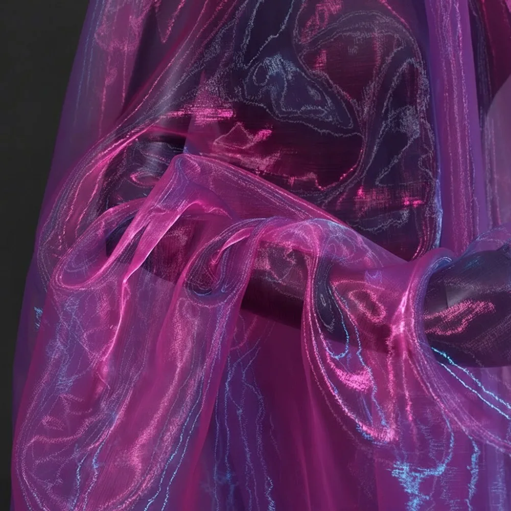 Two-Color Gradient Sheer Organza Mesh Fabric with Decorative Edge, 100x150cm