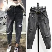 High-Waisted Slimming Straight-Leg Jeans Women's Autumn New Style Loose-Fit Hip Hop Pants Korean Version For Students