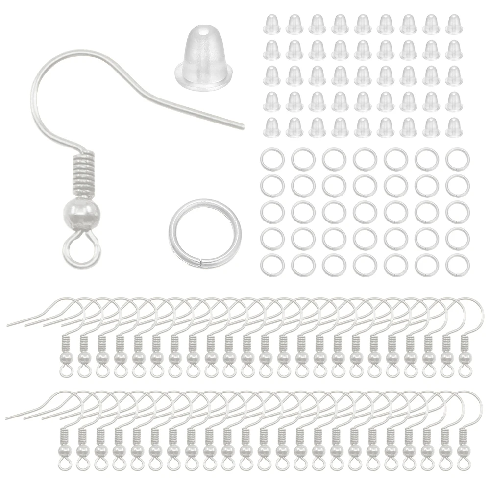 100/300 Stück/Lot Hypoallergene Ohrhaken-Set, verschiedene Farben, Ohrhaken, Fischhaken, offene Biegeringe, Ohrstöpsel für DIY-Schmuckherstellung – Detail 7