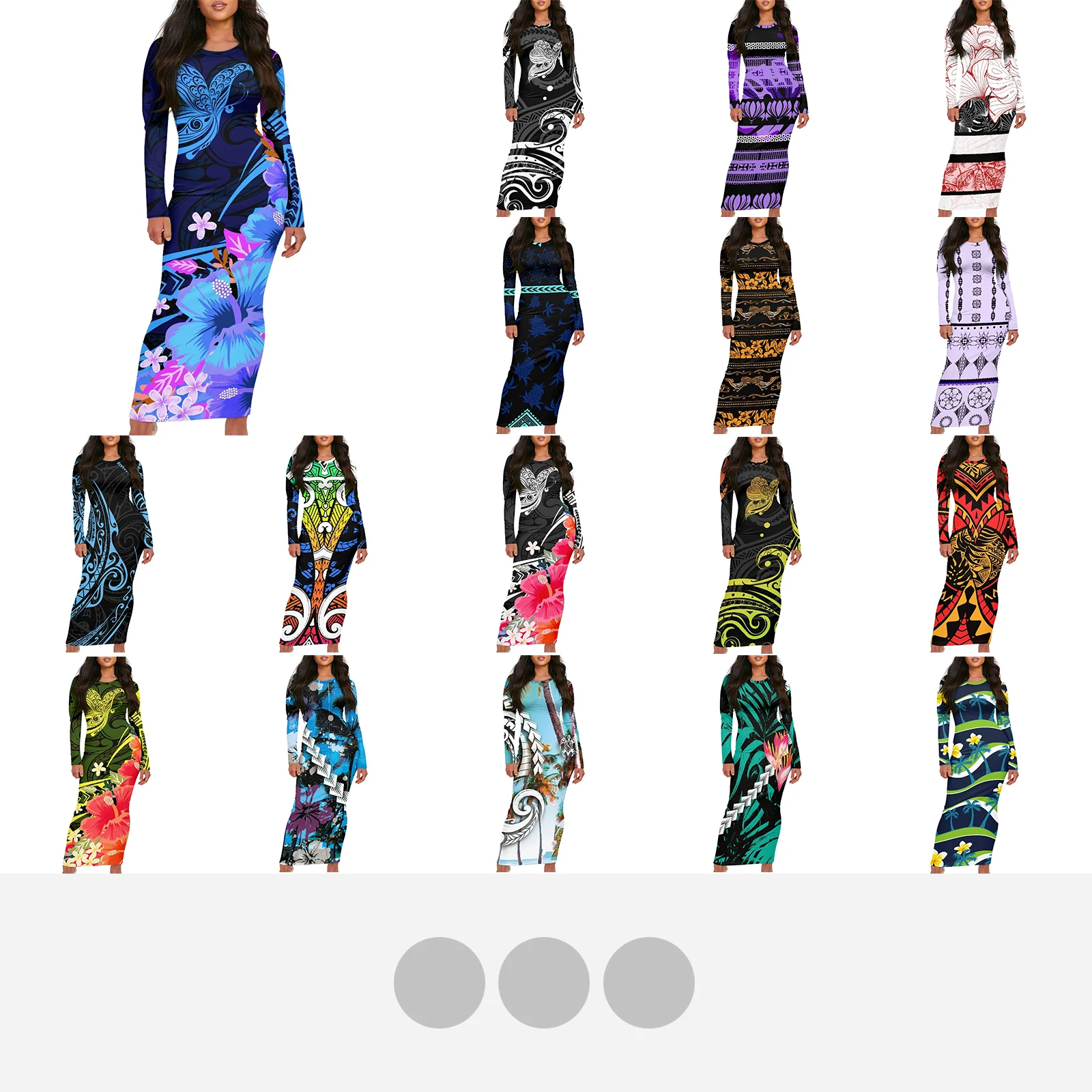 

Polynesian Tribal Fijian Totem Tattoo Fiji Prints Elegant Knitted Long Sleeves O-Neck Maxi Dress Lady Commuter Hibiscus Dresses