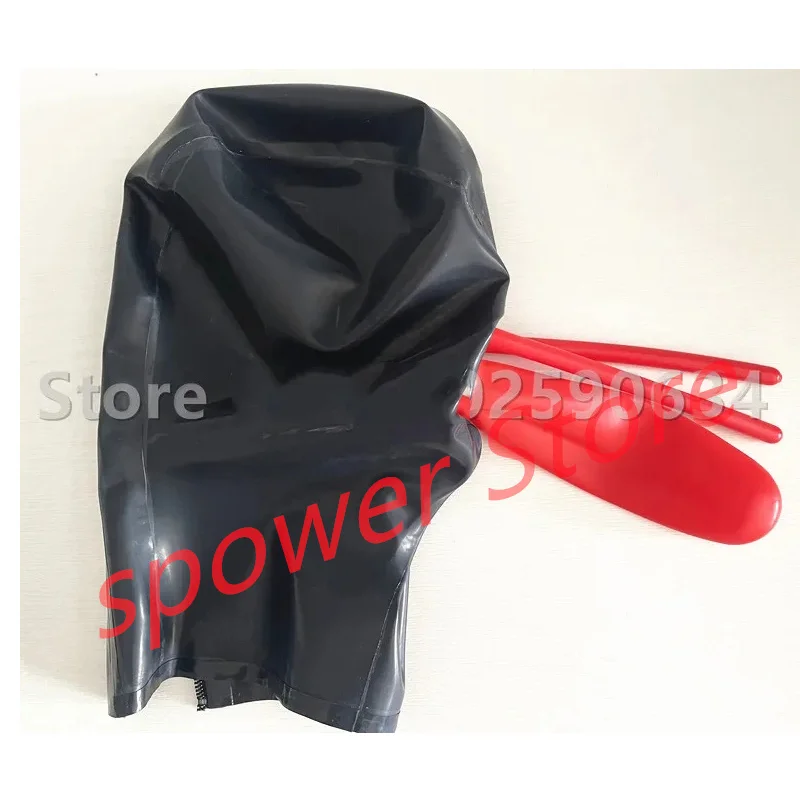 Pure Latex mask with transparent face Latex Fetish Hoods Back Zipped