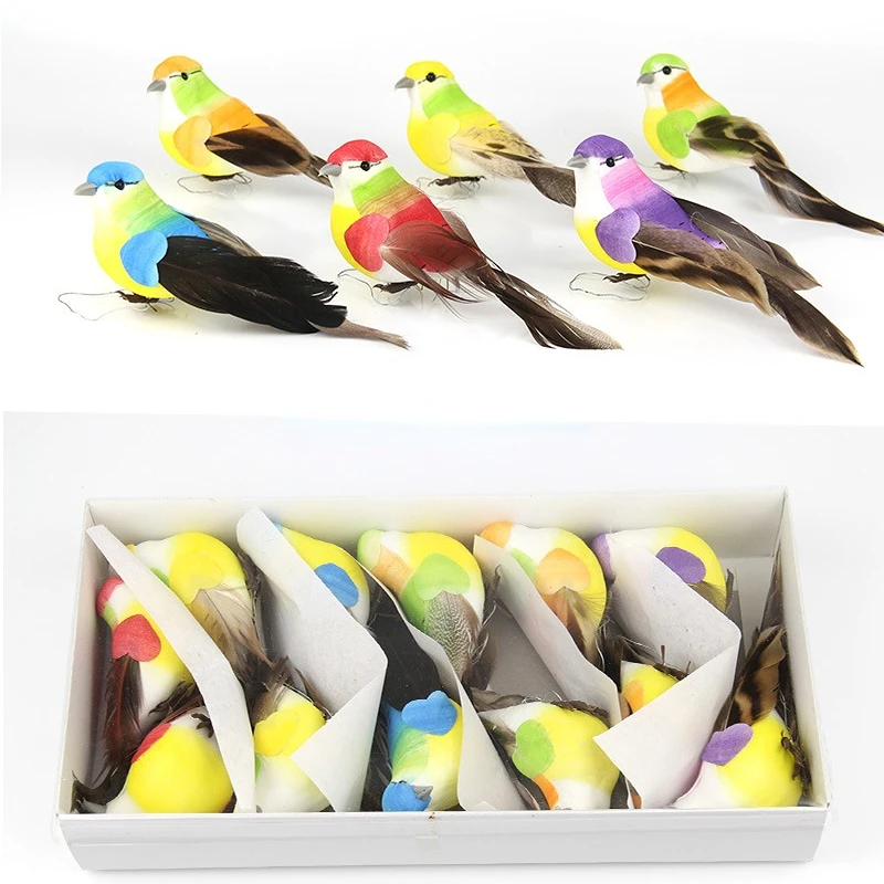 Lot De 12 Oiseaux Décoratifs En Plumes