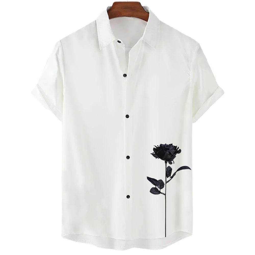 남자 셔츠  남성용 하와이안 꽃무늬 셔츠, 오버사이즈 셔츠, 3D 프린트 티, 흰색 반팔 패션 상의, 캐주얼 옴므 블라우스, 여름 