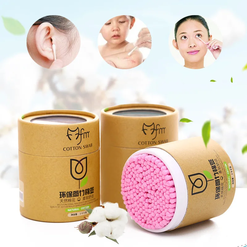 Spiral Head Cotton Swabs Disposable Bamboo Stick Double-head Cotton Swabs For Cleaning Face And Ears 200 Pieces cotton swabs
