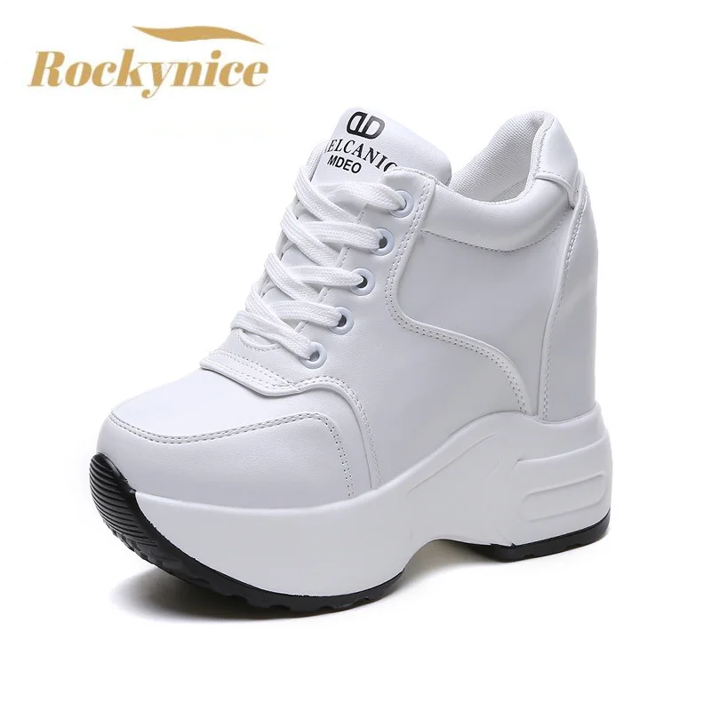 Platform Boots Ankle Boots Women's Ankle Boots Spring Leather Chunky Shoes Woman Platform Height Increased Sneakers 10CM Thick Sole Wedges White Boots