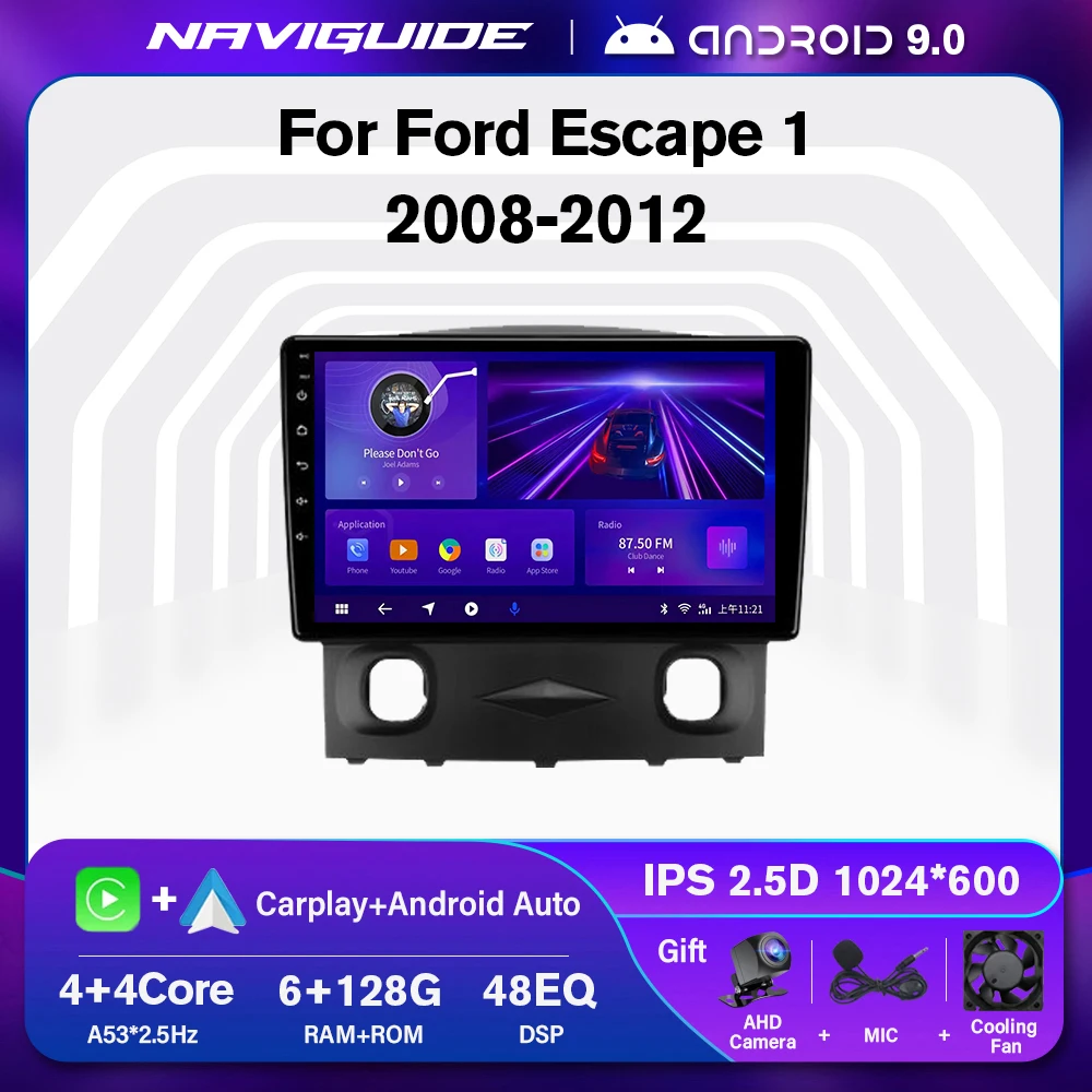 

Автомагнитола IDE P1 6 + 128G для Ford Escape 1 2008-2012, стерео Мультимедийный Плеер, головное устройство для Carplay, Авторадио Bluetooth, без DVD