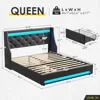 Queen Bed Frame with LED Lights and Charging Station, PU Leather Bed with Drawers, Wooden Slats, Noise Free,  Bed Frame 2