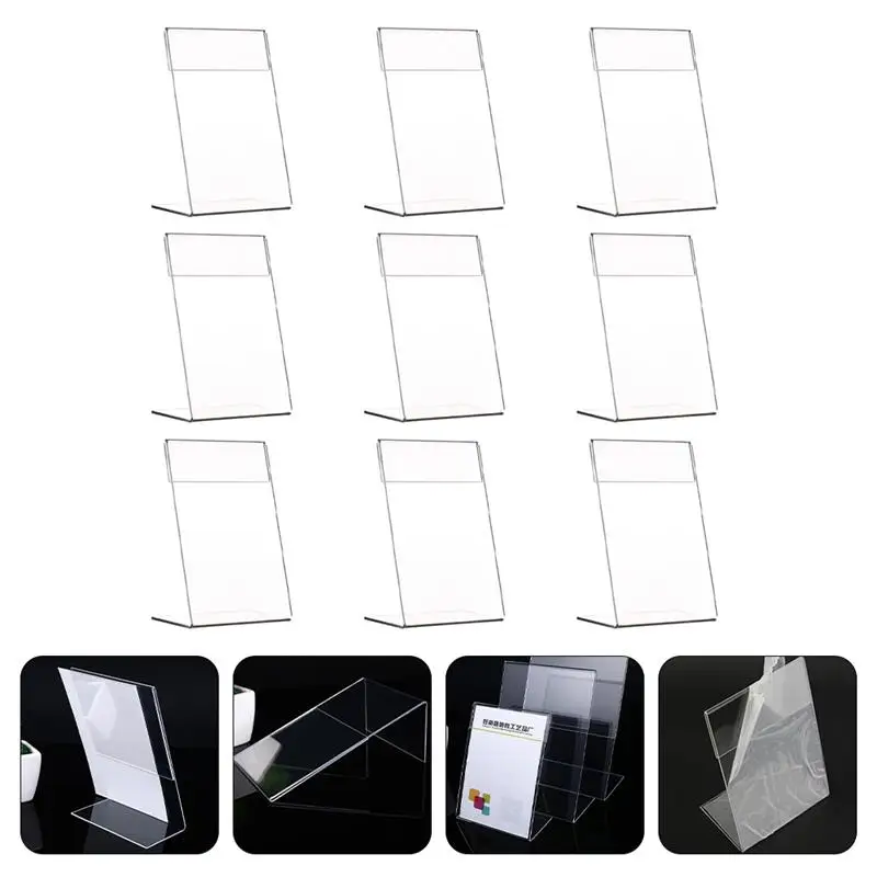Photo Card Holder Desk Card Holder Card Display Stand Acrylic Sign Holder 9pcs Acrylic Stand Holder Clear Picture Frame Display Table Menu Cards Photo Display Slanted Sign Holders Desktop Holder