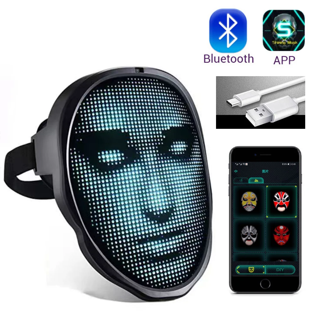 Programmable Bluetooth Mask LED Holiday Party Carnival Halloween