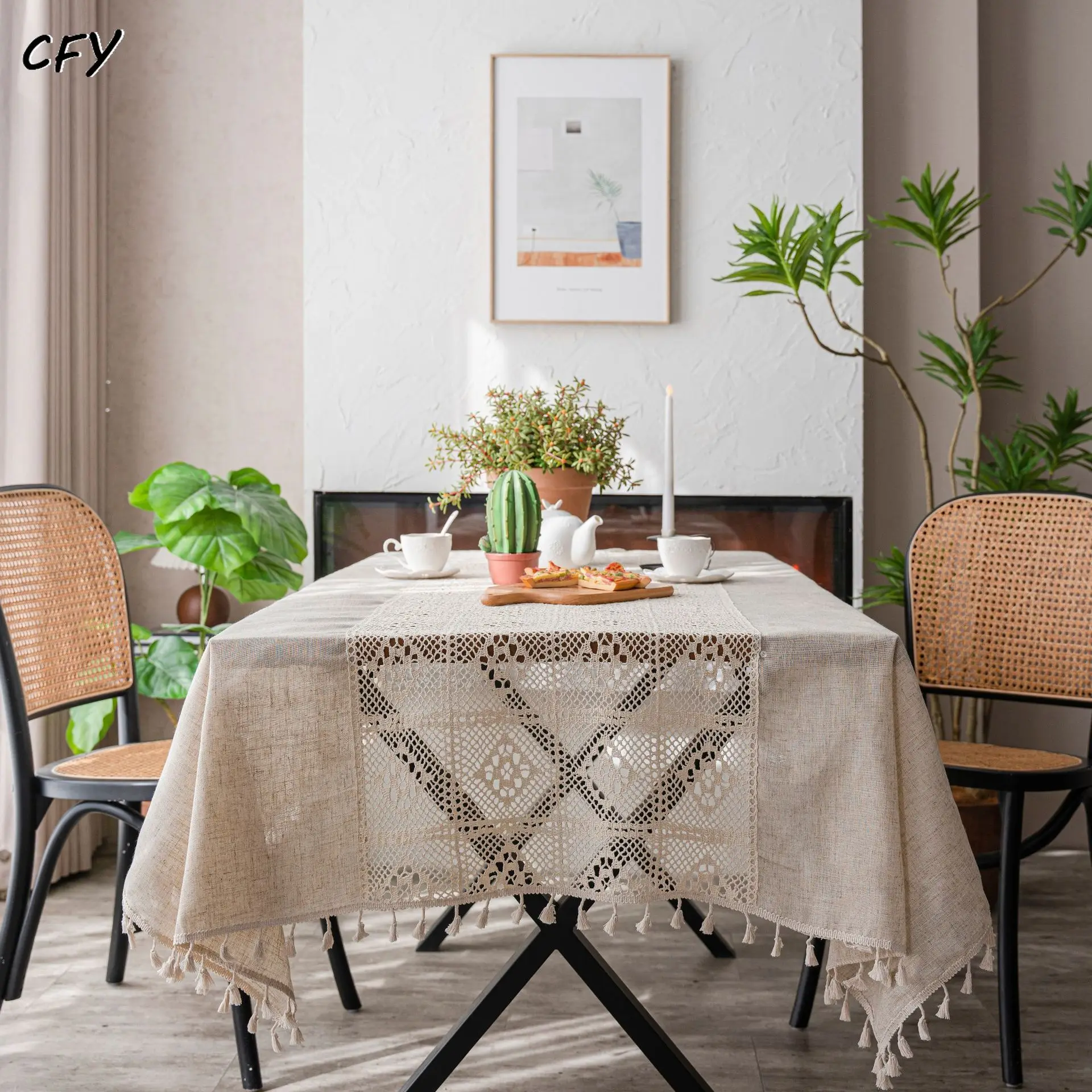 

Cotton LinenAmerican Hollow Splicing Rectangular Table Cloth Kitchen Table Map Towel Tablecloth Christmas Decoration