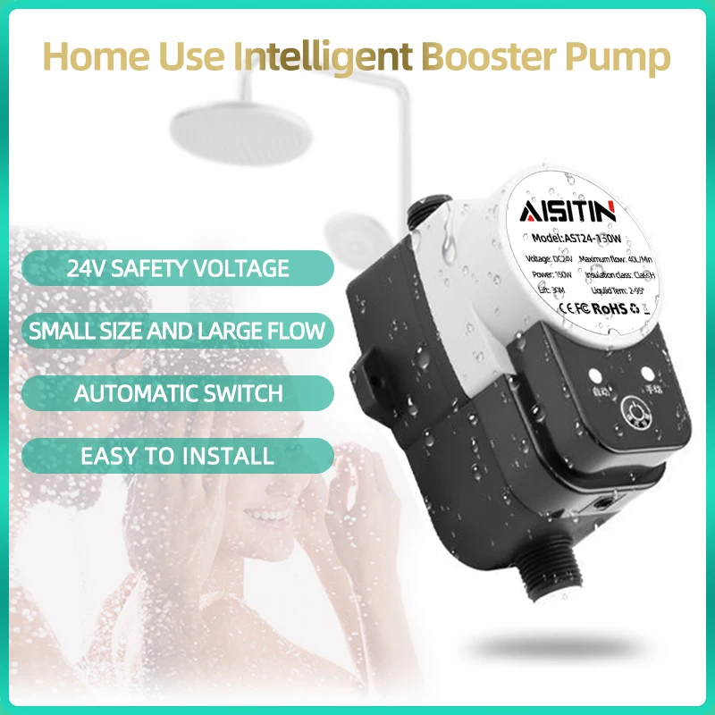 AISITIN Booster Pump for Low Water Pressure Water Pump 24V 180W Auto Pressure Controller Household Water Heater Boost for Home