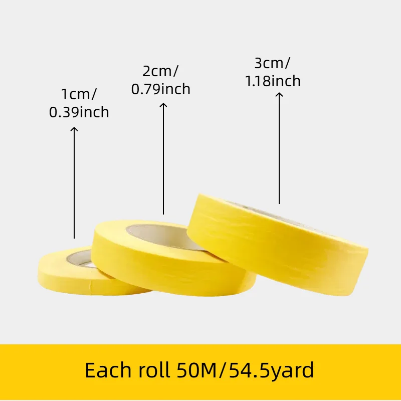 노란색 마스킹 테이프3롤업형, 만능 페인터 테이프(0.39인치, 0.78인치, 1.18인치) 각 50개, 페인팅, 라벨링, 포장에 적합