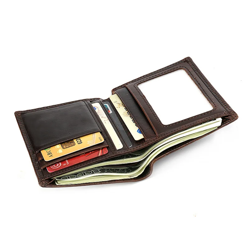 Short Wallets for Men Vintage Embossing 3D Dragon Genuine Leather Bifold Slim Card Holder Money Clip Wallet Purse with ID Window