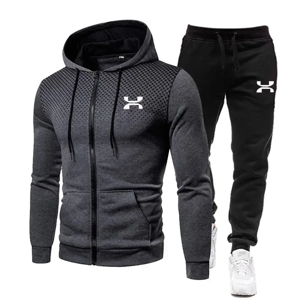 Men's hooded fashionable sportswear+long pants gym sportswear set 2-piece running winter outfit 2024 new