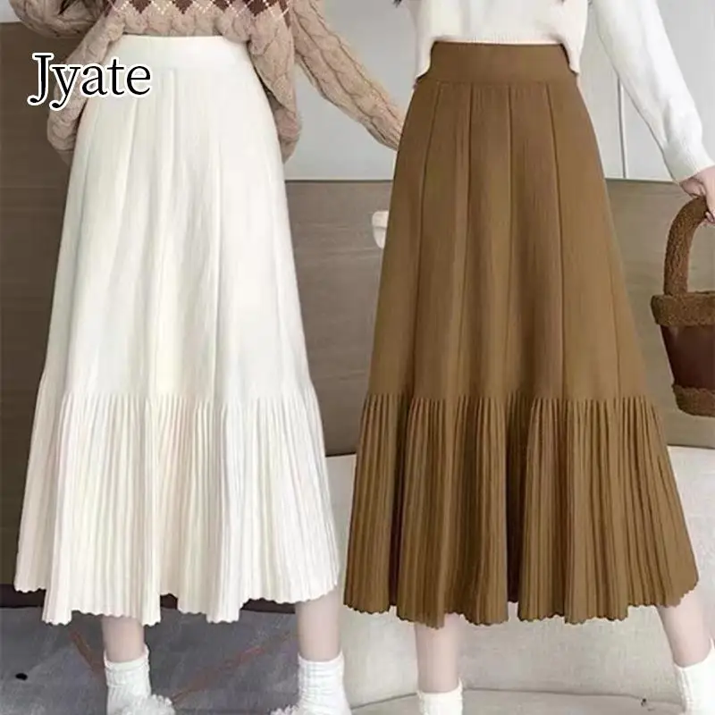 

Jyate 2024 Fashion High Waist Slim Pleated Knit Skirt Women's Autumn And Winter New Korean Style Casual Swing Skirt A-line Skirt