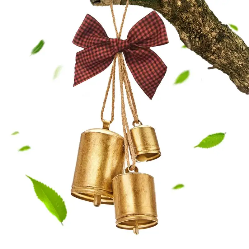

Christmas Bells With Bow Sparkle Dreams Shabby Chic Rustic Hanging Harmony Giant Cowbell With Christmas Knot For Christmas Tree
