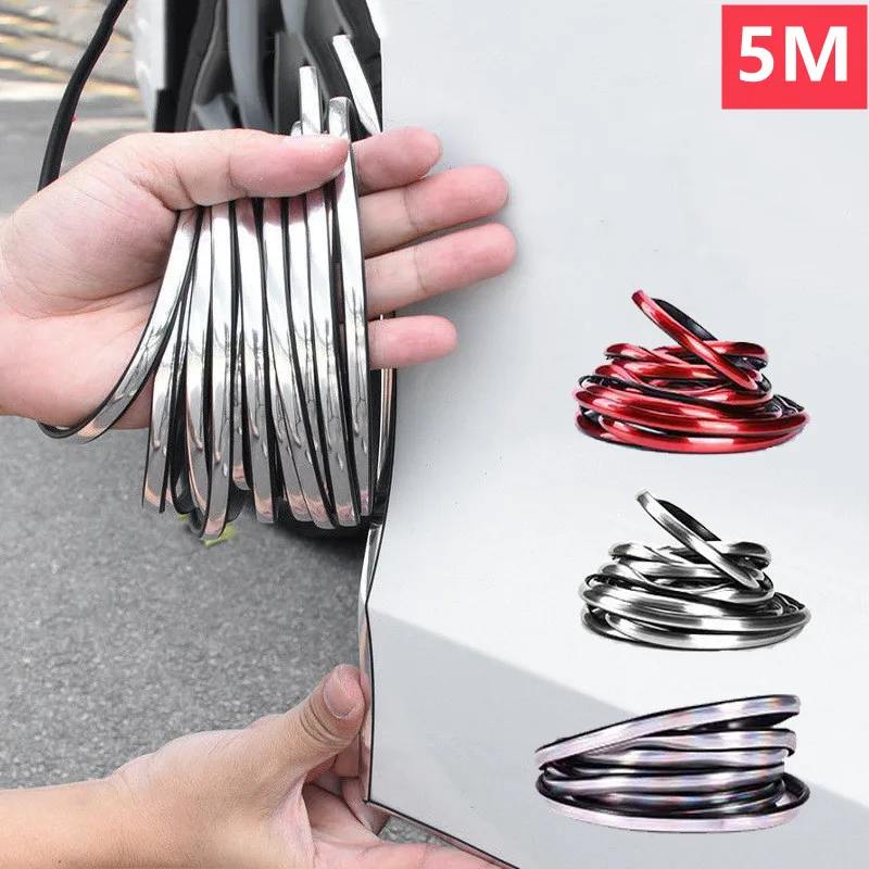 Silver Car Door Edge Scratch Protector - Chrome Bumper Trim Strip Exterior Moulding