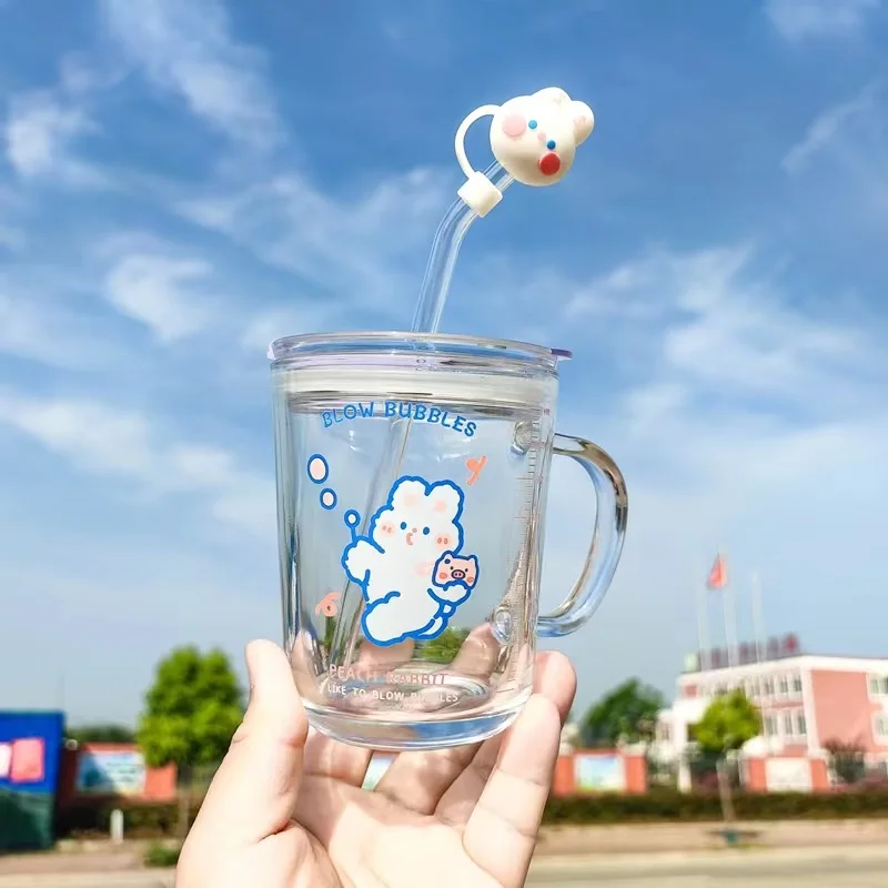 450ml Kawaii Creative Glass Cup With Lid Fashion Simple Sanrio My Melody  Cinnamorroll Cartoon Women Coffee Cup Straw Water Cup - Animation  Derivatives/peripheral Products - AliExpress