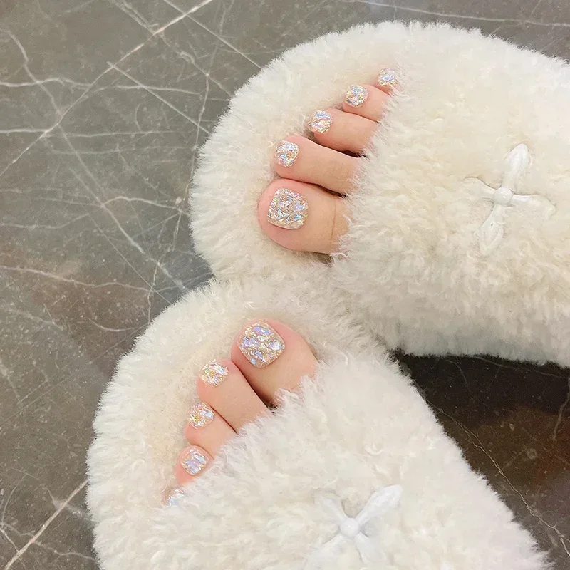 Colorful Diamond Fake Toe Nails Press On Manicure
