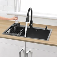 Kitchen Sink with Pull-Out Faucet, Large-Capacity Cleaning Quick Drainage for Home Restaurant Laundry Room Basement Bar Kitchen