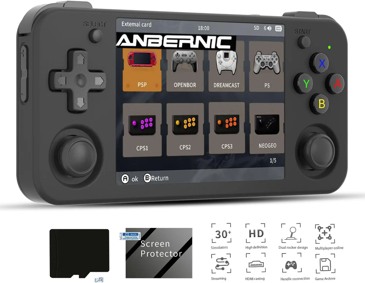 ANBERNIC RG35XX H Handheld Game Console with 3.5-Inch IPS Screen, Linux System, 64GB Storage, 5528 Retro Games, 3300mAh Battery 1