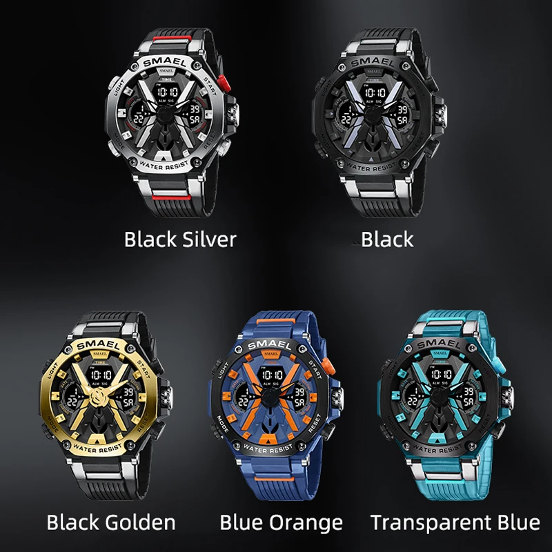 Smael Sport Watches Male Clock Digital Led Display Quartz Analog Stopwatch Fashion Blue Orange Clock Waterproof Men Watch, Alina Gadgets