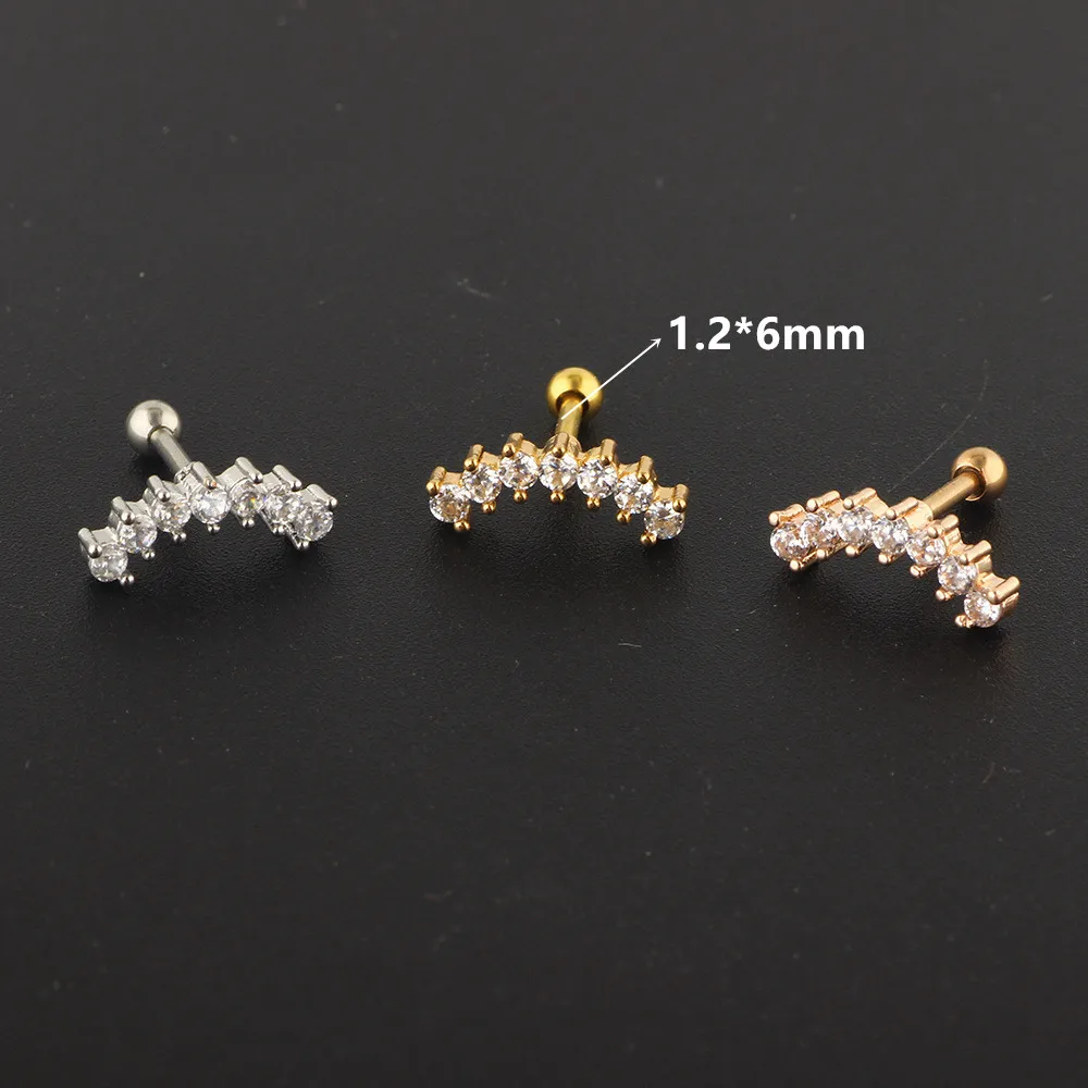Stainless Steel Hoop Piercing Earring For Women Zircon CZ Cartilage Helix Daith Conch Tragus Rook Lobe
