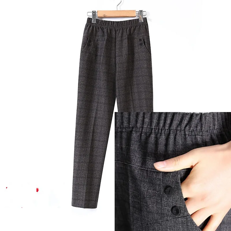 Spring and Autumn Women's Solid Stripe High Waist Elastic Pocket Straight Sleeve Loose Fit Fashion Elegant Commuter Casual Pants