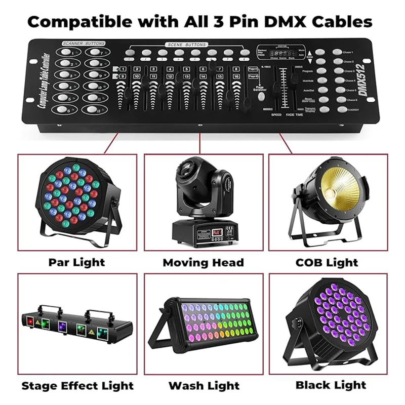 Yiflamefly AC 100-240V Black Grand Console DMX and MIDI Operator 192 Channel Light Controller for Live Concerts KTV DJs Clubs 4