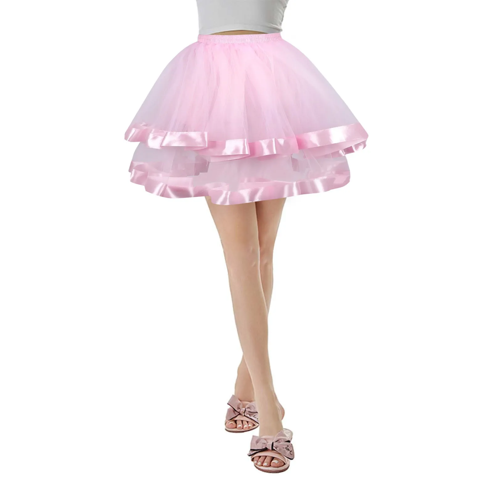 

Mardi Gras Carnival Skirts Womens Trendy Bilayer Gauze Tutu Bubble Skirt Solid Elastic Waist Pettiskirt Dance Party Tulle Skirts