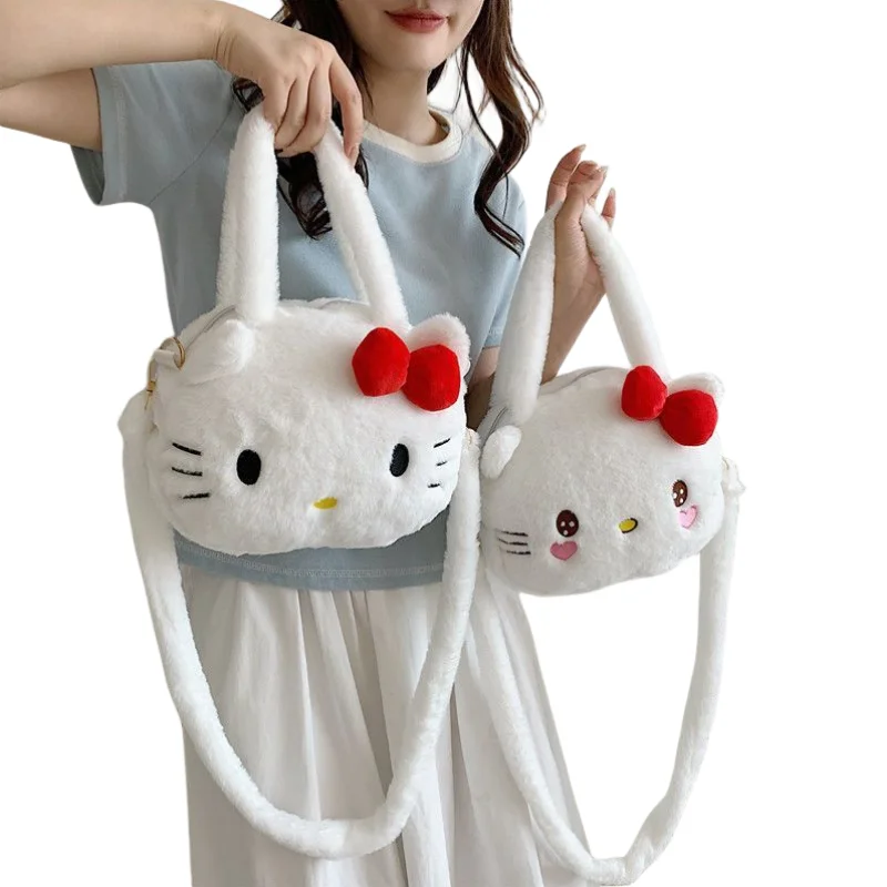

Новая японская сумка Hello Kitty с пушистым котенком, девушкой и сердцем, милая сумка kawaii JK, мультяшная сумка большой вместимости, аниме периферийная