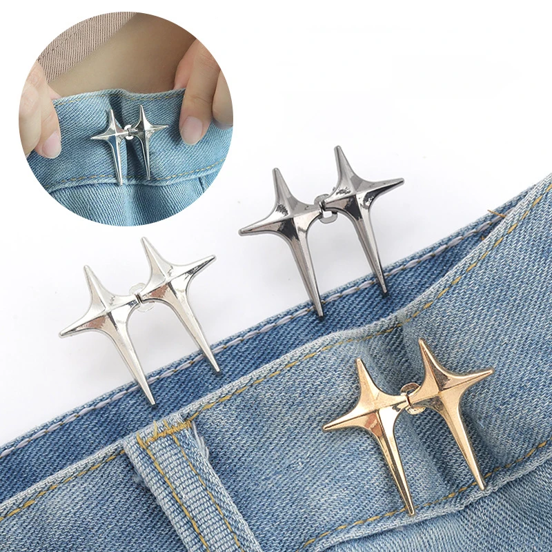 

Trendy Cross Star Waist Buckle Adjustable Detachable Pants Clips Waist Tightener Nail-free Metal Button Snaps For Jeans Decor