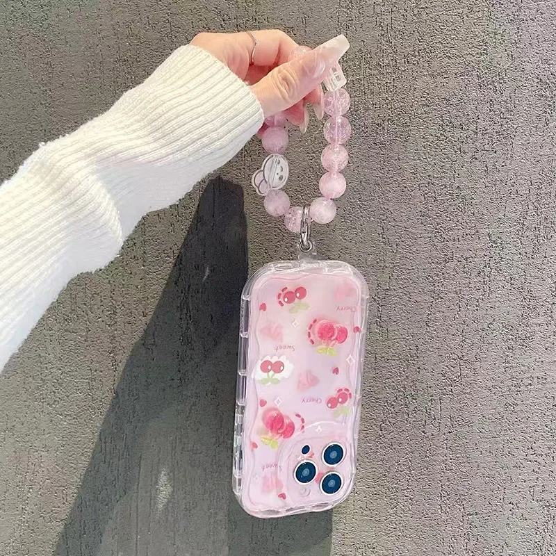 Elegant 3D Flower Bowknot Cherry Chain Phone Case Cover