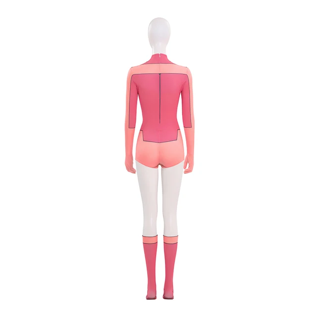 Women's Atom Eve Cosplay Costume Full Set - Pink Jumpsuit With Cloak & Socks