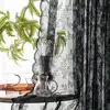 Black Lace Sheer Curtain Floral Lace Sheer Rod Pocket Curtain Panel Living Room Decoration Window Curtains Window Drape Shades 3