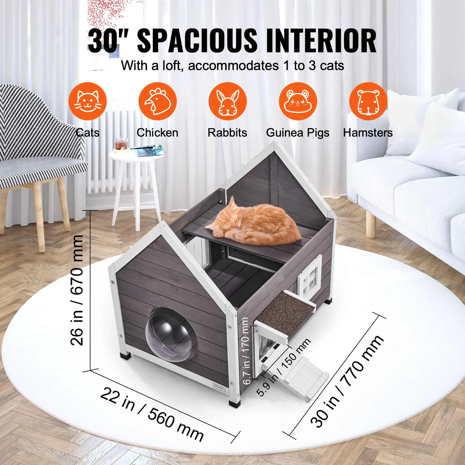 VEVOR Outdoor Cat House Weatherproof Feral Cat Shelter Multiple Cats Outdoor Wooden House with Side Door 22