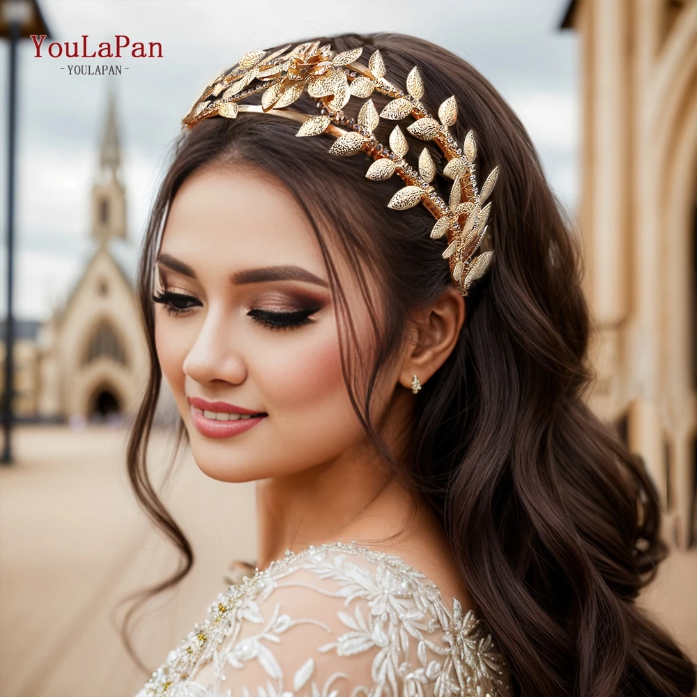 

TOPQUEEN Bridal Alloy Leaves Wedding Headband Handmade Woman Party Hair Accessories Rhinestone Headpiece Flower Headwear HP594