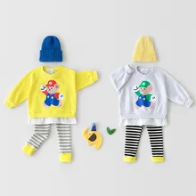Ensemble 2 pièces en coton pour enfants de 1 à 6 ans, t shirt à manches longues + pantalon, Leggings rayés pour filles et garçons 